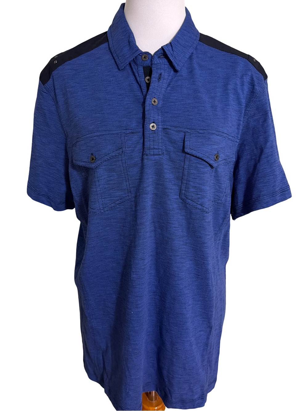 INC Men's Blue Short Sleeve 100% Cotton Polo Shirt with Shoulder Detail